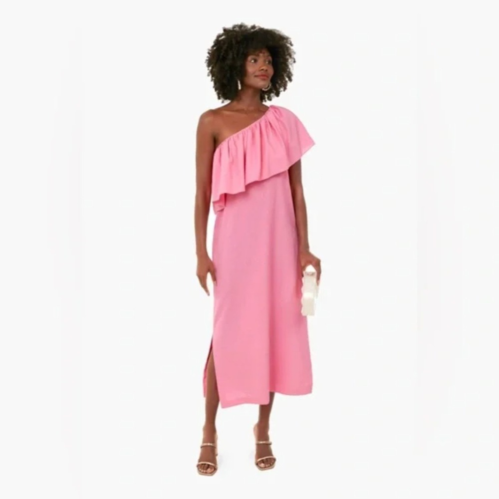 Pomander Place One-Shoulder Pink Ruffle Midi Dress XXL